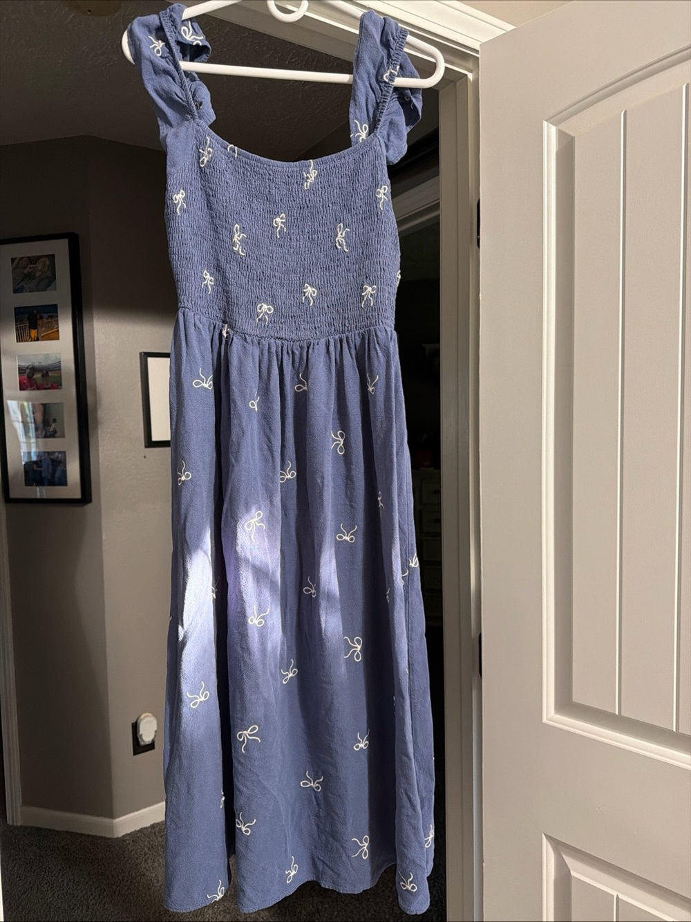 Umgee Lavender-Blue Bow Embroidered Smocked Maxi Dress